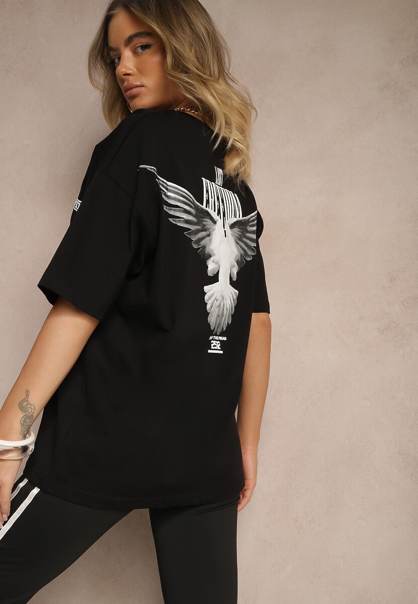 Czarna Koszulka T-shirt Ozdobiona Nadrukiem na Plecach Arilora 1