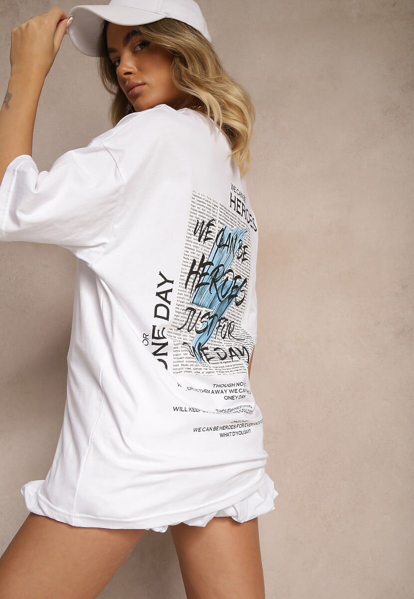 Biała Bawełniana  Koszulka T-shirt z Nadrukiem na Tyle i Napisami Danilaria 3