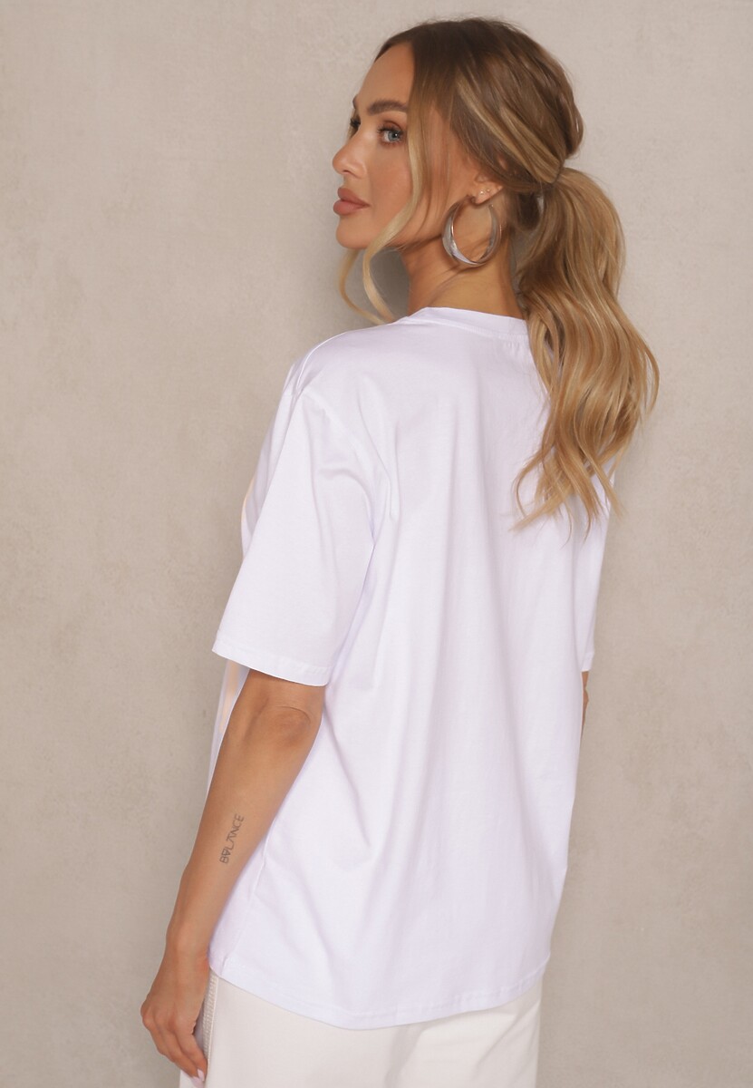 Biały T-shirt Oversize z Bawełny z Ozdobnym Nadrukiem Danilna 3