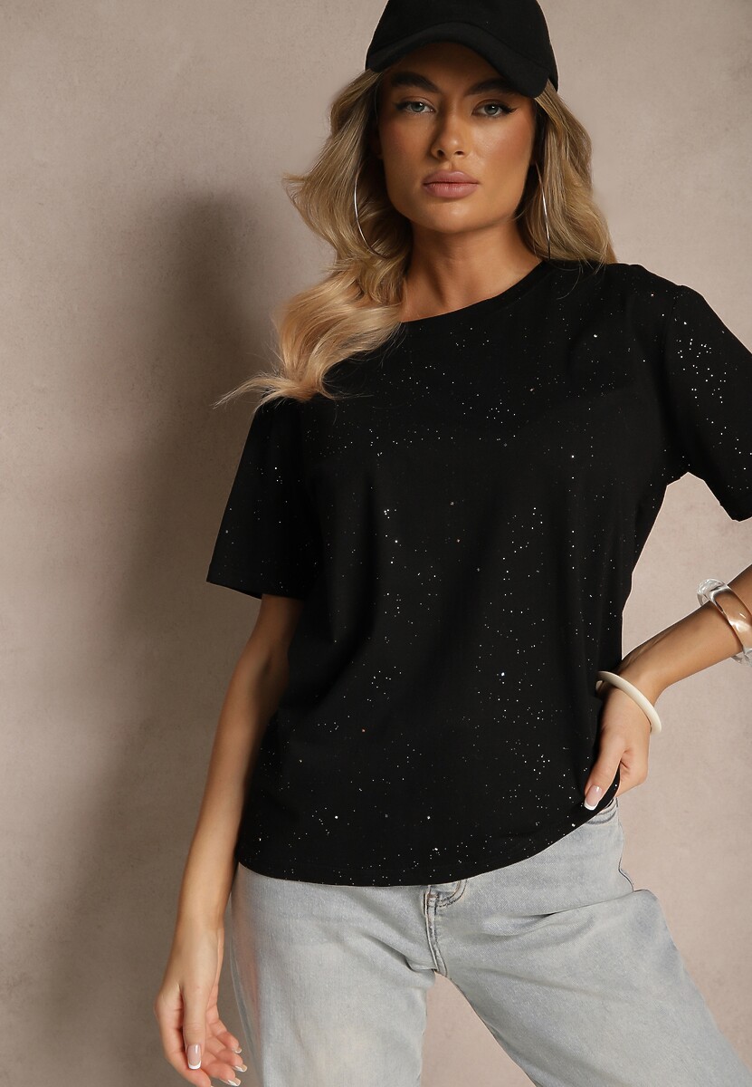 Czarny Brokatowy T-shirt z Bawełny Fitoria 2