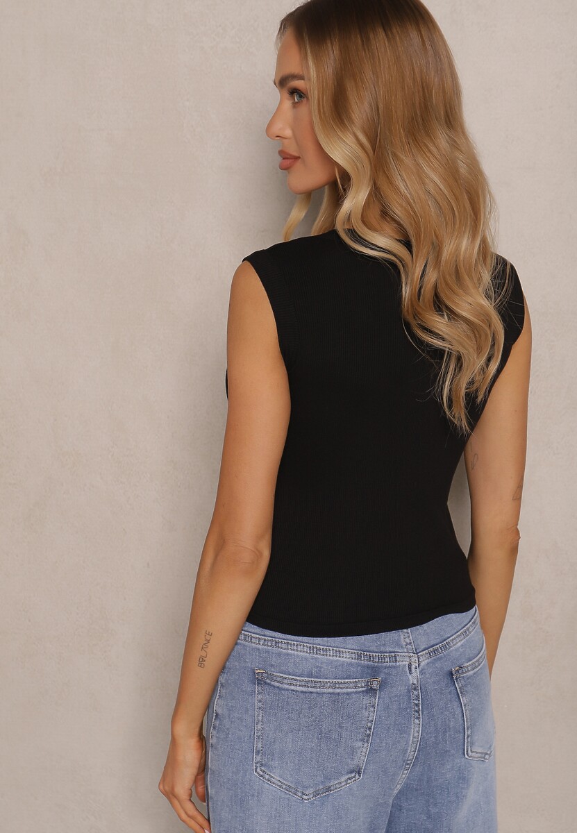 Czarny Dopasowany Top z Prążkowanej Tkaniny z Wiskozy Nelluria 3
