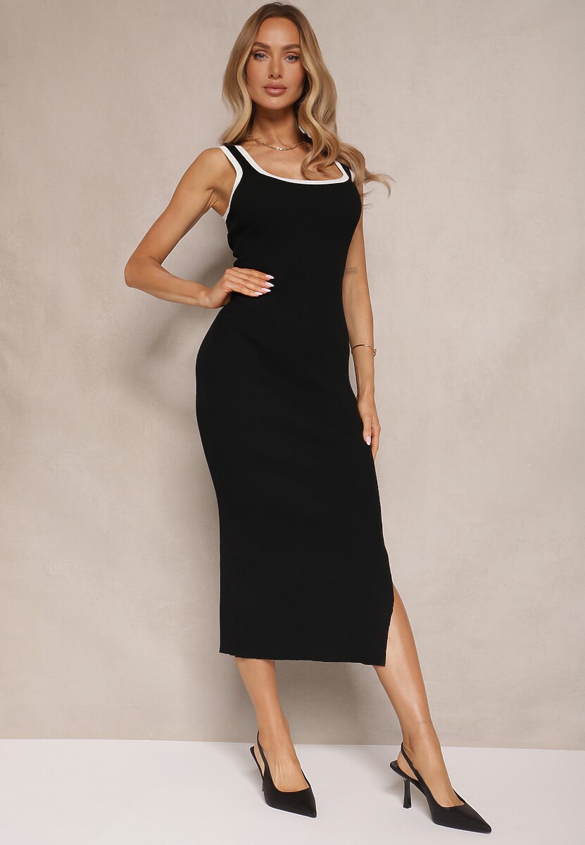 Czarna Sukienka z Wiskozą Typu Bodycon z Prążkowanego Materiału Erilwenis 1
