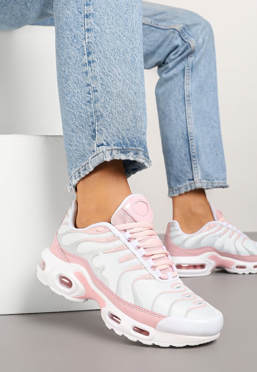 Biało-Różowe Buty Sportowe Sneakersy z Geometrycznym Tłoczeniem Vulinea 1