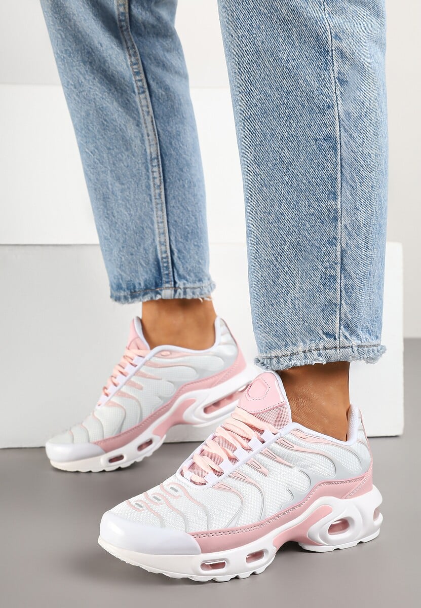 Biało-Różowe Buty Sportowe Sneakersy z Geometrycznym Tłoczeniem Vulinea 2