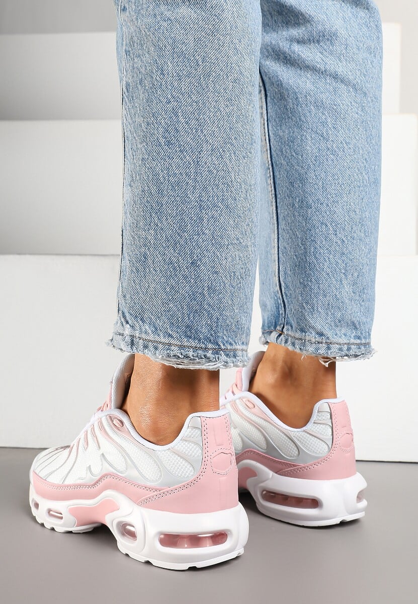 Biało-Różowe Buty Sportowe Sneakersy z Geometrycznym Tłoczeniem Vulinea 3