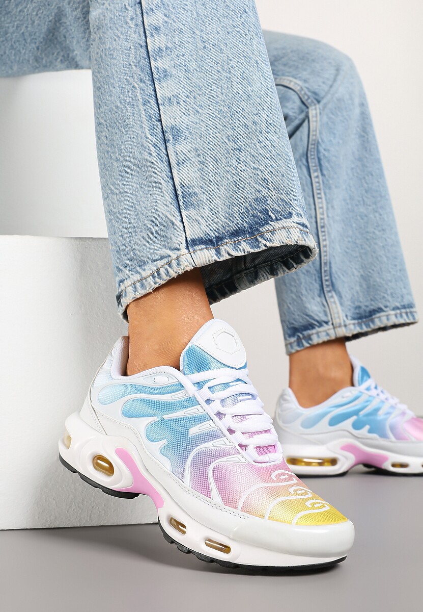 Biało-Niebieskie Buty Sportowe Sneakersy z Geometrycznym Tłoczeniem Vulinea 1
