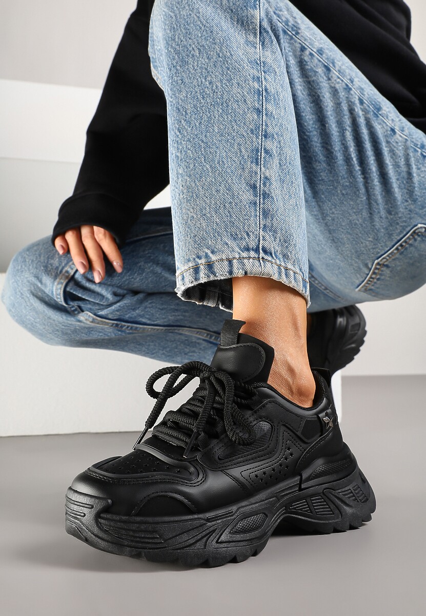 Czarne Sneakersy Streetwearowe na Grubej Podeszwie Waniffia 1