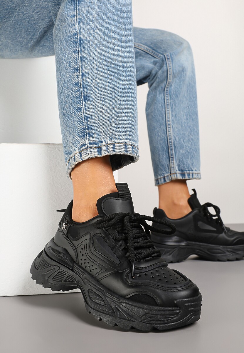 Czarne Sneakersy Streetwearowe na Grubej Podeszwie Waniffia 2