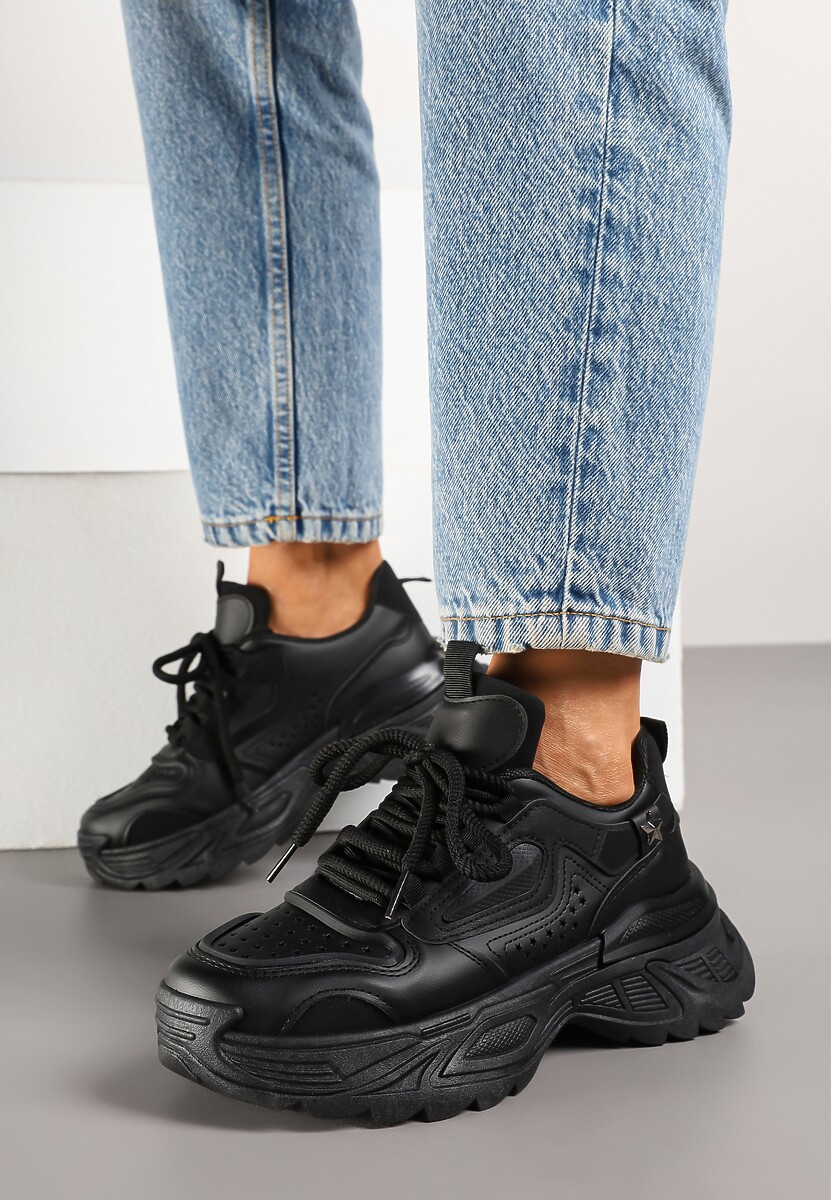 Czarne Sneakersy Streetwearowe na Grubej Podeszwie Waniffia 3