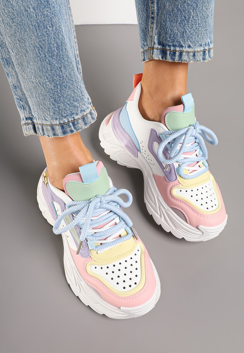 Biało-Niebieskie Sneakersy Streetwearowe na Grubej Podeszwie Waniffia 3