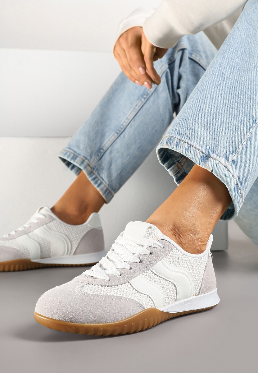 Biało-Szare Sneakersy z Geometrycznym Motywem i Plecionką Laniffia 2