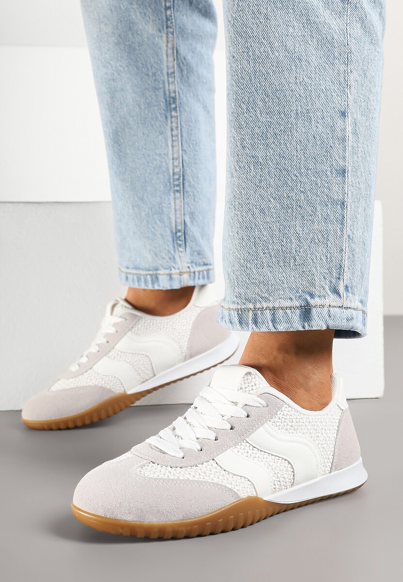 Biało-Szare Sneakersy z Geometrycznym Motywem i Plecionką Laniffia 3