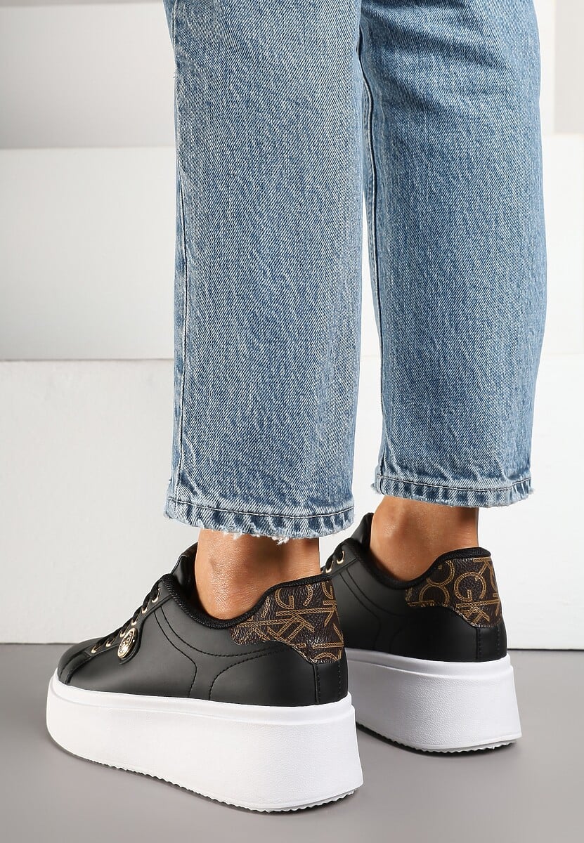 Czarne Sneakersy na Grubej Podeszwie z Metalowym Detalem Aelippa 3