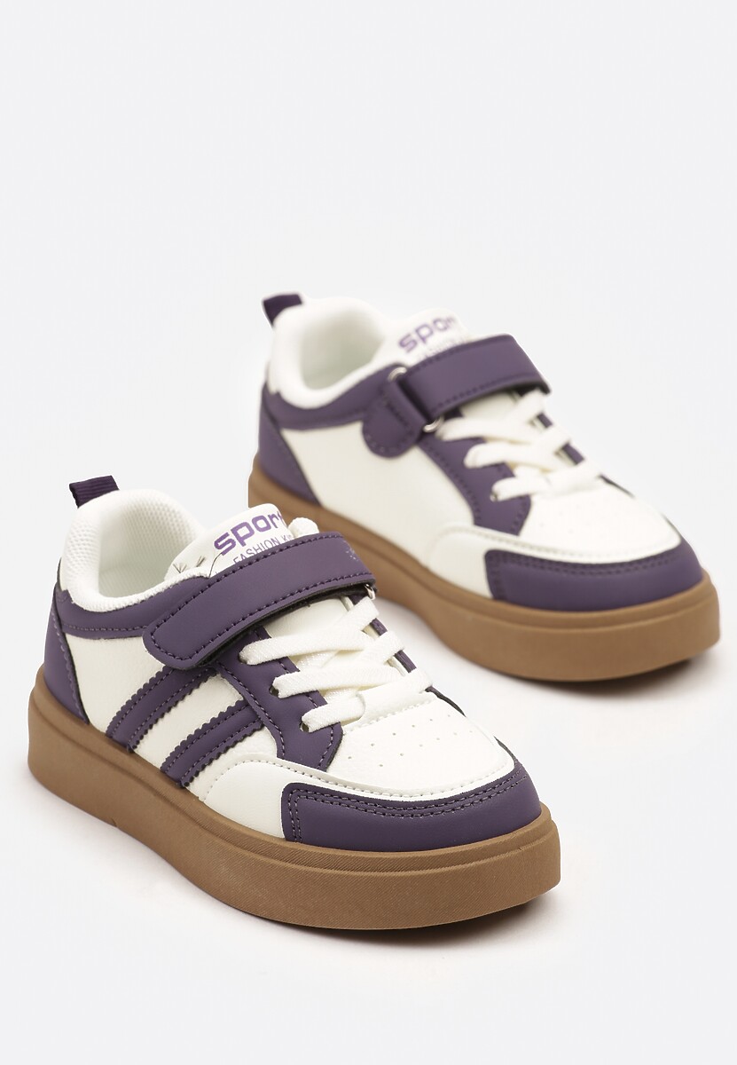 Biało-Fioletowe Buty Sportowe Sneakersy z Geometrycznym Wzorem Erriti 2