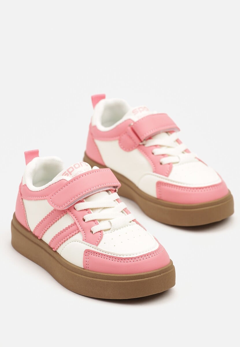 Biało-Różowe Buty Sportowe Sneakersy z Geometrycznym Wzorem Erriti 2