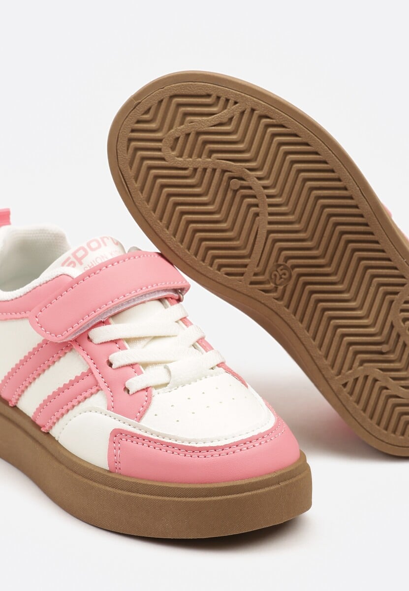 Biało-Różowe Buty Sportowe Sneakersy z Geometrycznym Wzorem Erriti 3