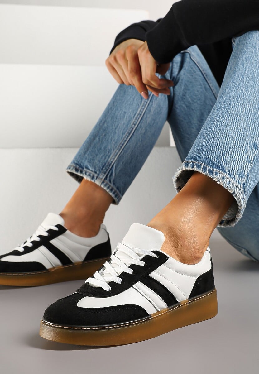 Czarno-Białe Sneakersy Tenisówki na Kauczukowej Podeszwie Zalienne 1