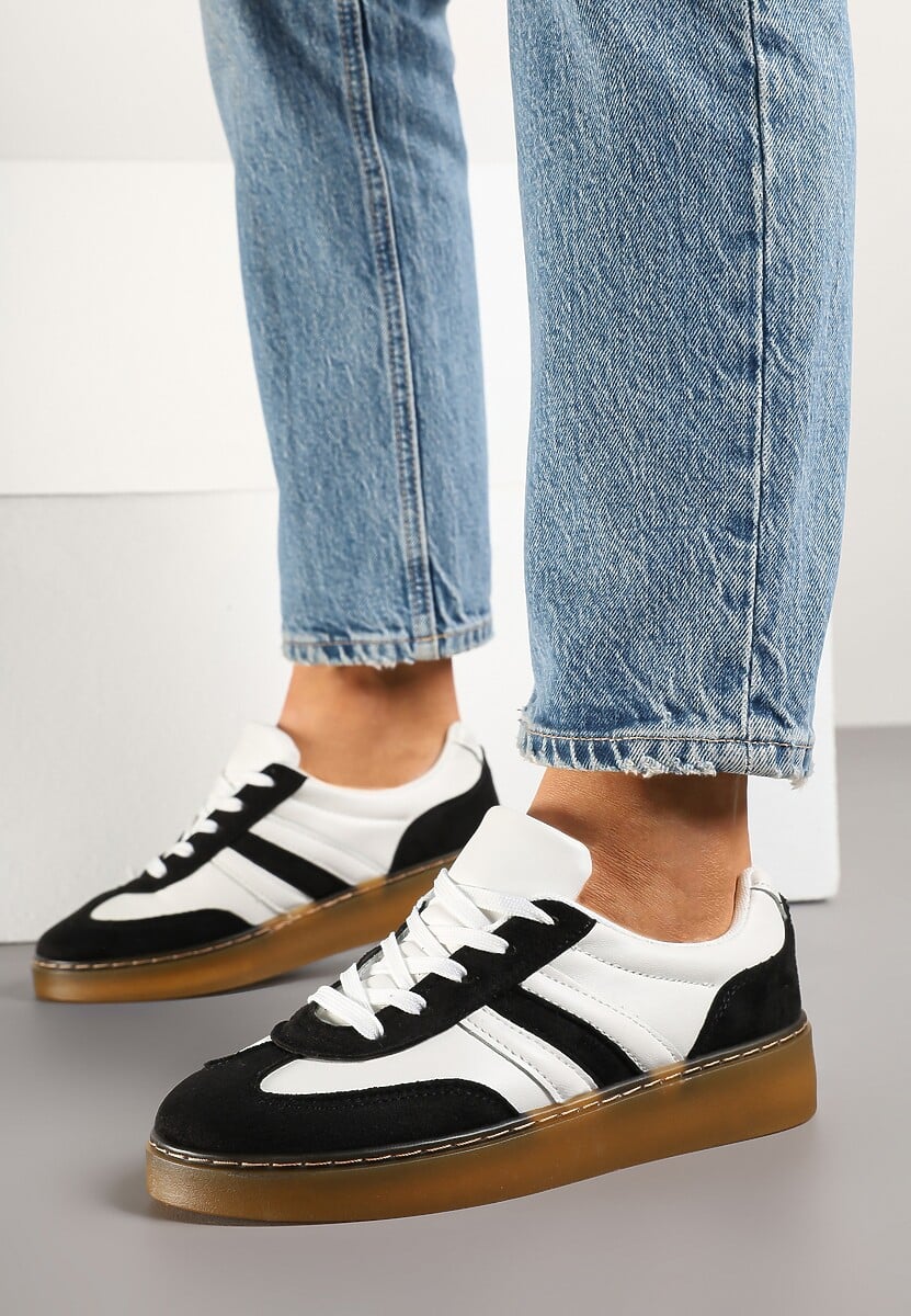 Czarno-Białe Sneakersy Tenisówki na Kauczukowej Podeszwie Zalienne 2