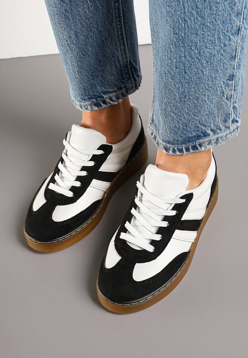 Czarno-Białe Sneakersy Tenisówki na Kauczukowej Podeszwie Zalienne 3