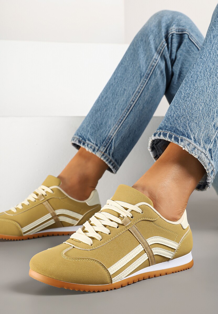 Żółte Sneakersy przed Kostkę z Paskami na Cholewce Deniffia 1