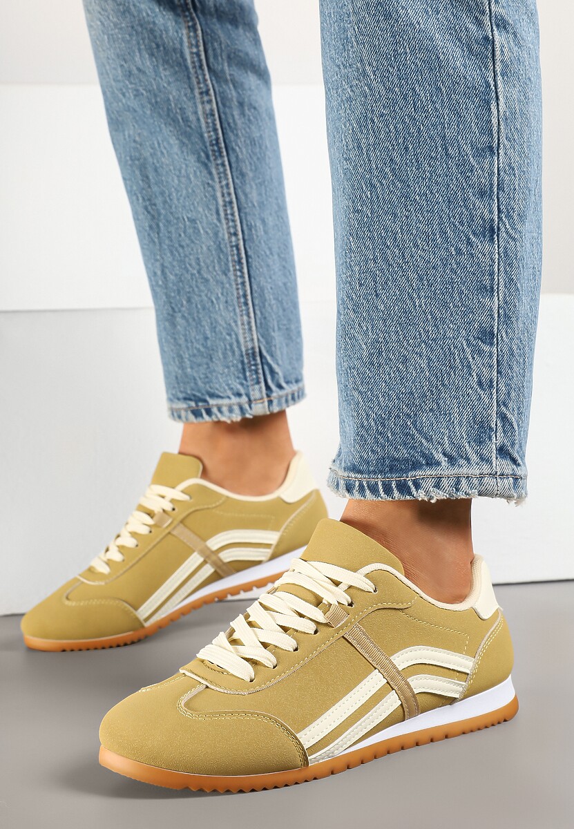 Żółte Sneakersy przed Kostkę z Paskami na Cholewce Deniffia 3