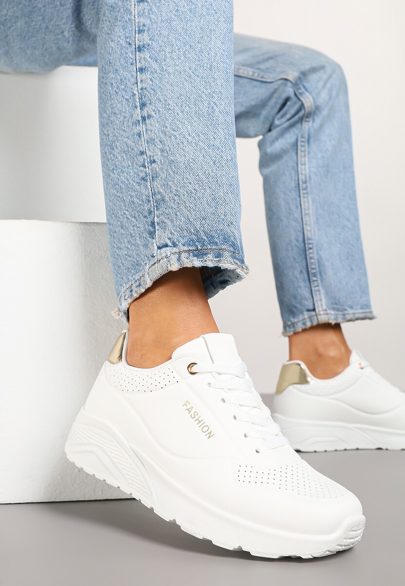 Białe Buty Sportowe Sneakersy na Podeszwie z Tłoczeniami Zdobione Metaliczną Wstawką Arulla 1