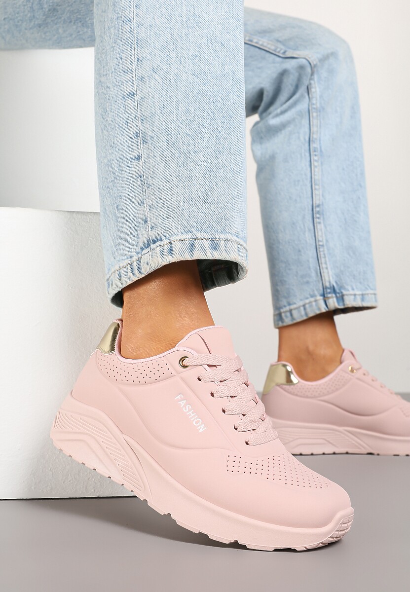 Różowe Buty Sportowe Sneakersy na Podeszwie z Tłoczeniami Zdobione Metaliczną Wstawką Arulla 1
