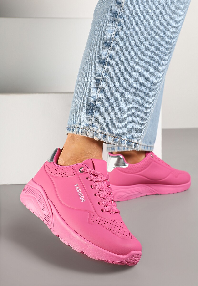Fuksjowe Buty Sportowe Sneakersy na Podeszwie z Tłoczeniami Zdobione Metaliczną Wstawką Arulla 1