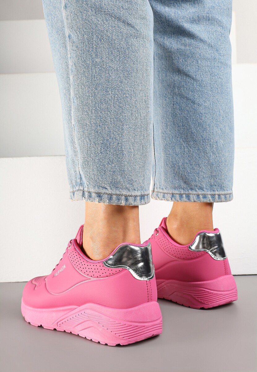 Fuksjowe Buty Sportowe Sneakersy na Podeszwie z Tłoczeniami Zdobione Metaliczną Wstawką Arulla 3