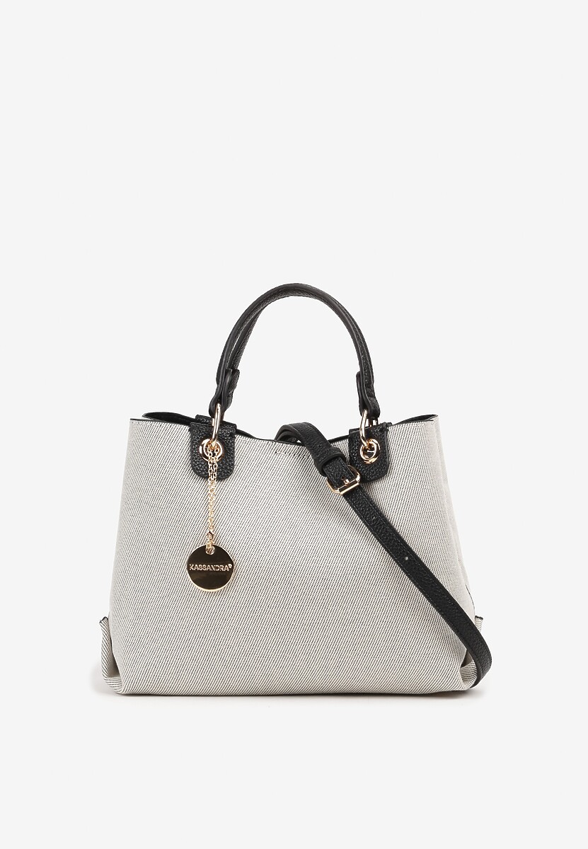 Czarno-Biała Dwukomorowa Torebka z Bawełną w Stylu Shopper z Rączkami Lalessi 1