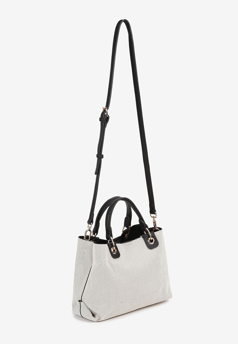 Czarno-Biała Dwukomorowa Torebka z Bawełną w Stylu Shopper z Rączkami Lalessi 2