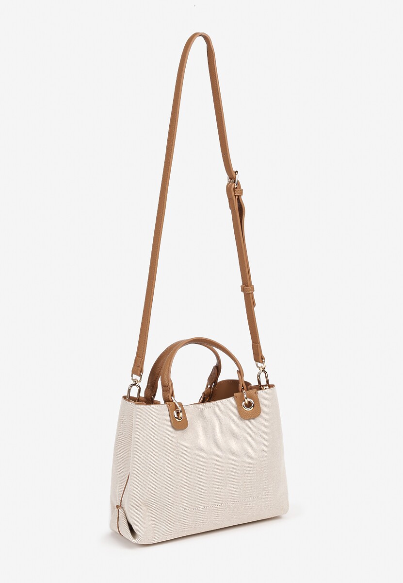 Beżowo-Brązowa Dwukomorowa Torebka z Bawełną w Stylu Shopper z Rączkami Lalessi 2