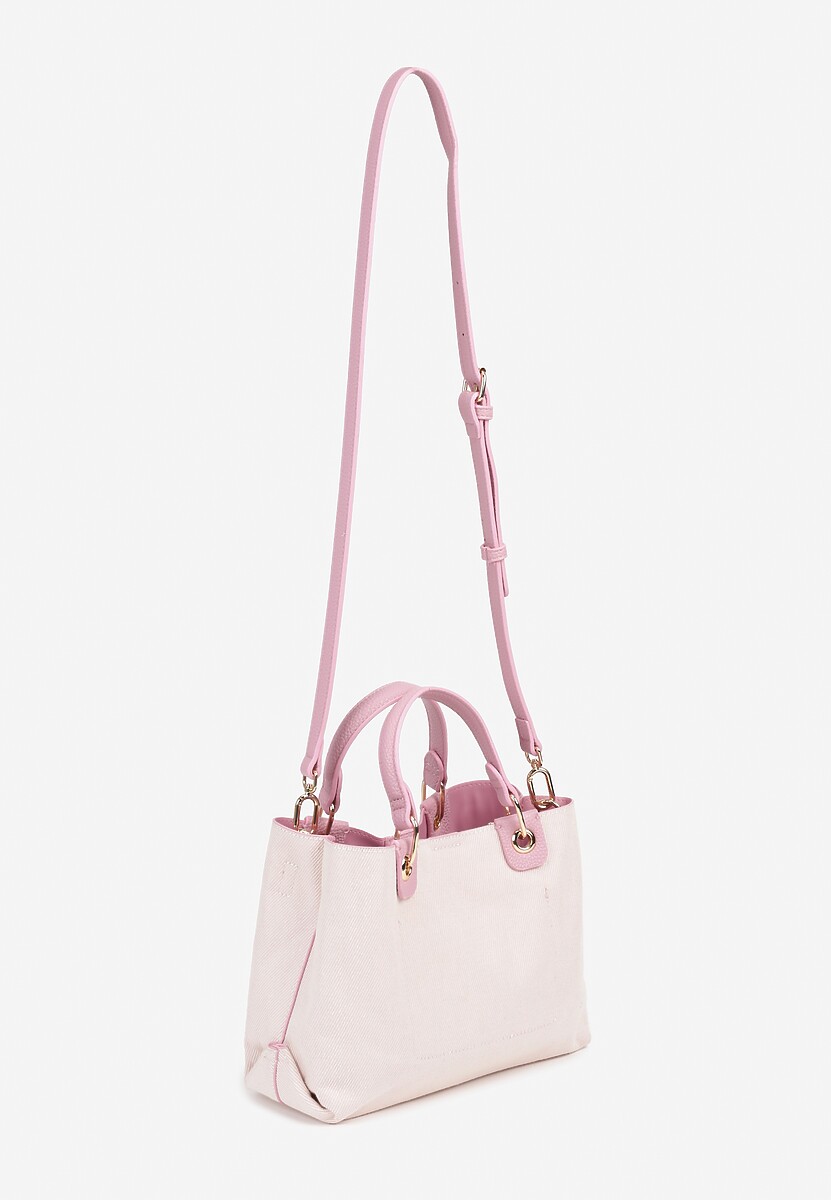 Różowa Dwukomorowa Torebka z Bawełną w Stylu Shopper z Rączkami Lalessi 2