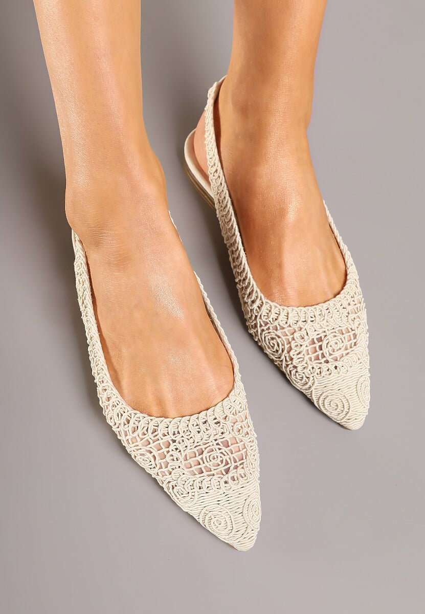 Beżowe Ażurowe Sandały Slingback ze Szpiczastym Noskiem Eridoria 3