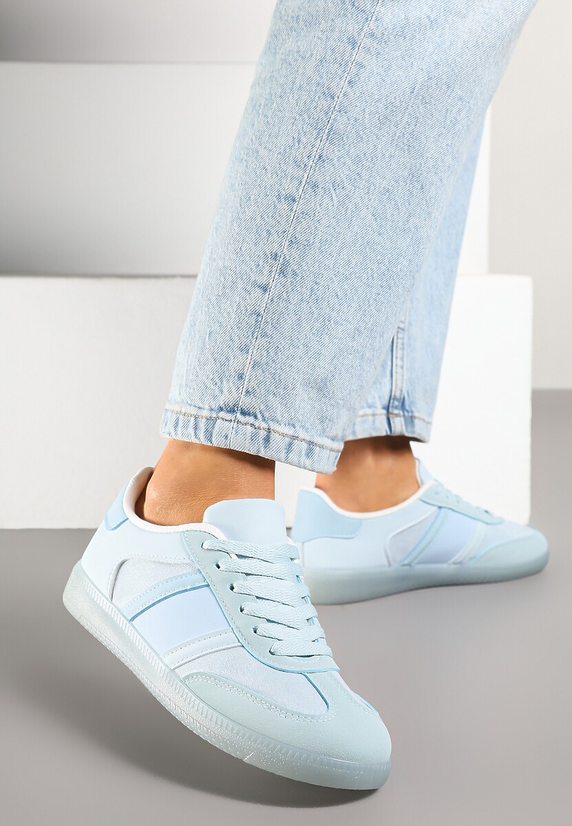 Niebieskie Sneakersy Sportowe przed Kostkę z Ozdobnymi Paskami Zonevia 1