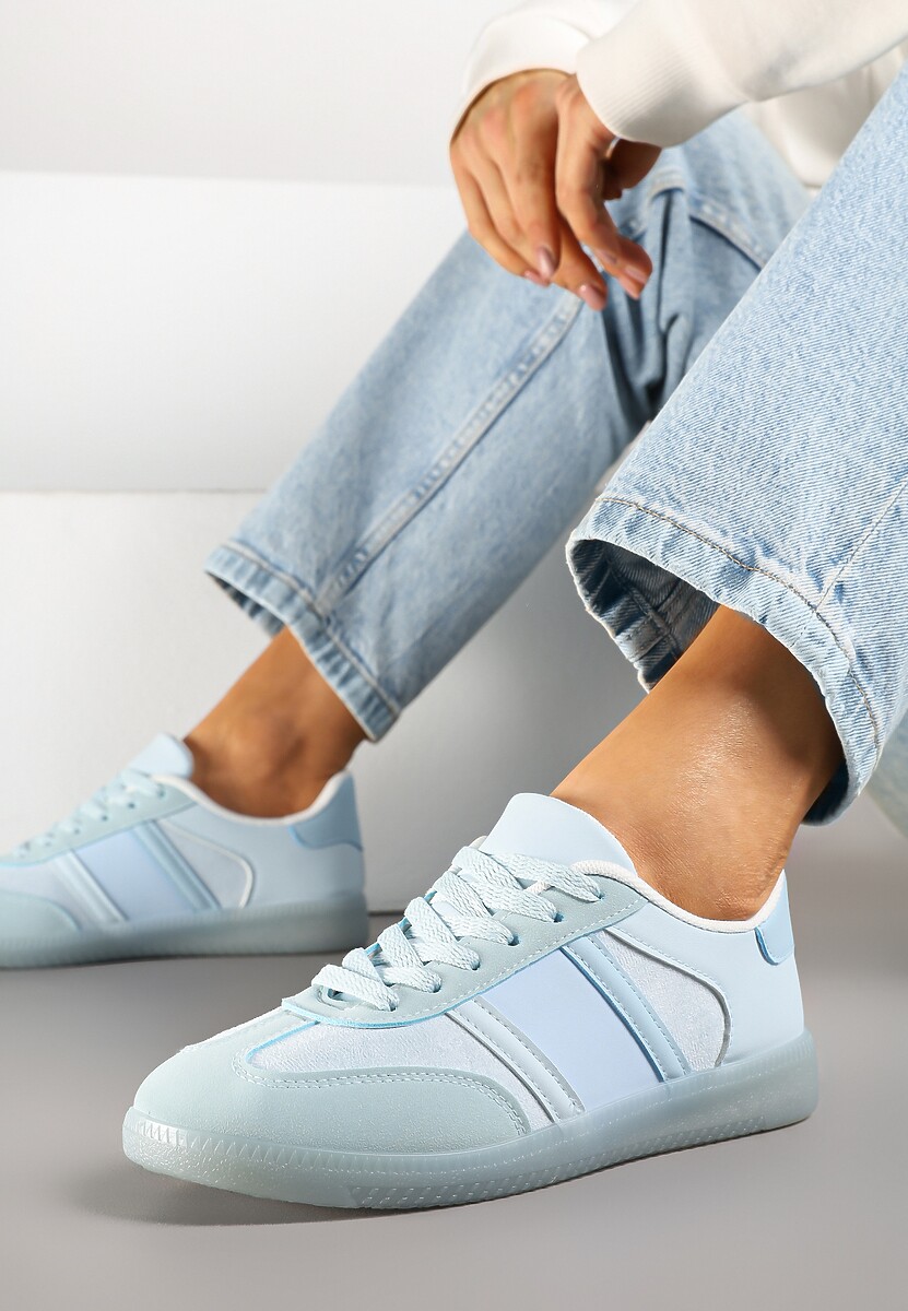 Niebieskie Sneakersy Sportowe przed Kostkę z Ozdobnymi Paskami Zonevia 2