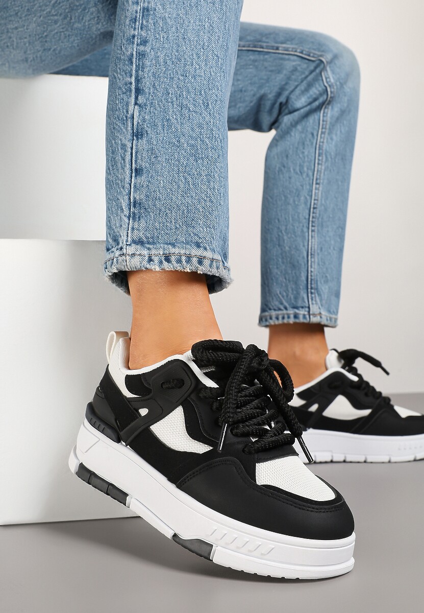 Czarne Sneakersy Streetwearowe na Niskiej Platformie Veniffia 1