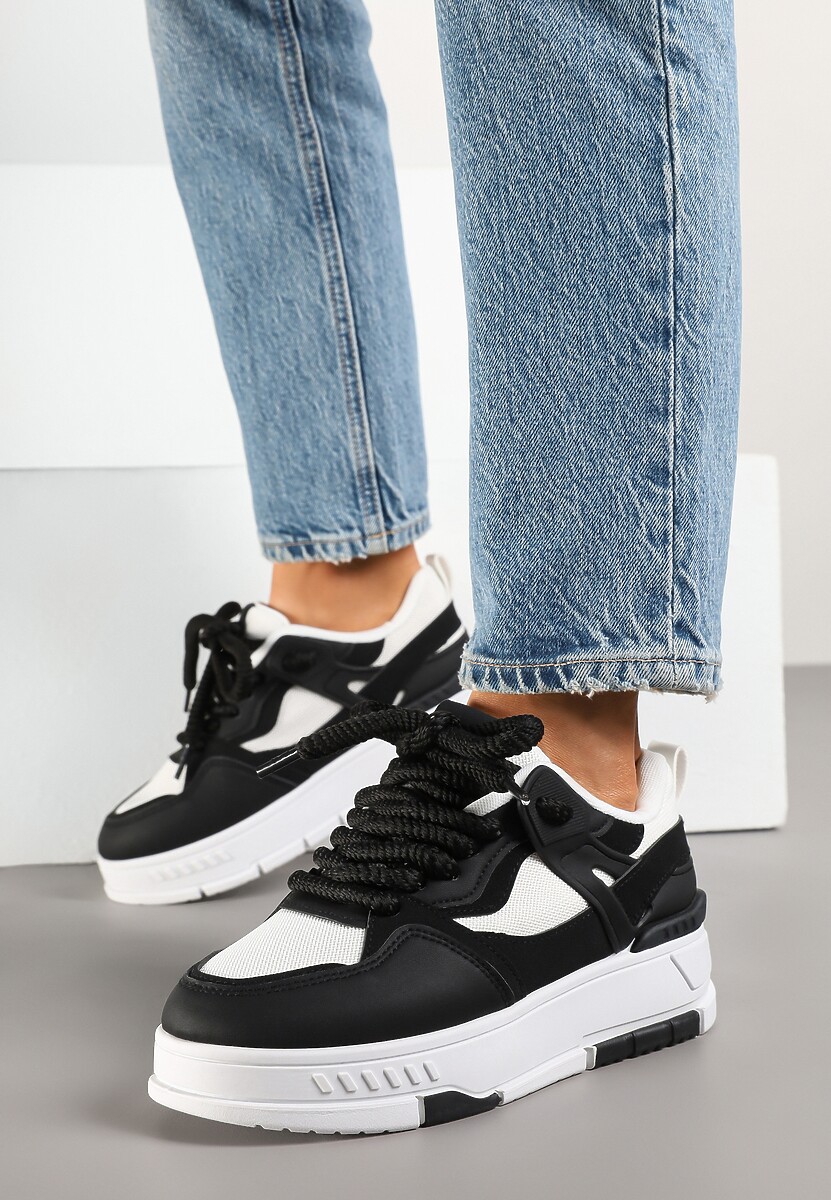Czarne Sneakersy Streetwearowe na Niskiej Platformie Veniffia 2