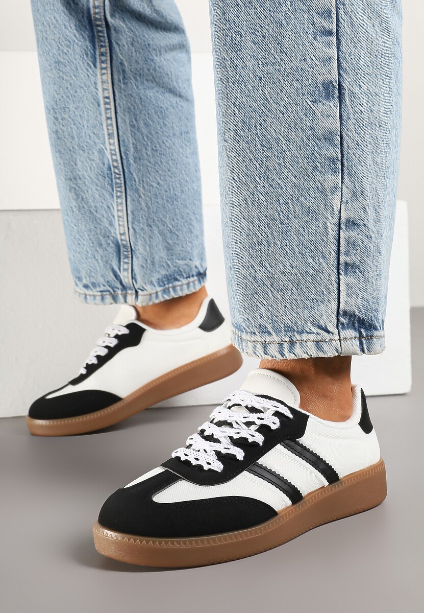 Czarno-Białe Sneakersy Tenisówki z Przeszyciami Lurivia 2