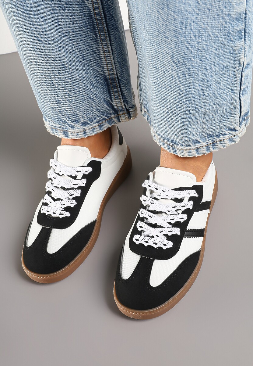 Czarno-Białe Sneakersy Tenisówki z Przeszyciami Lurivia 3