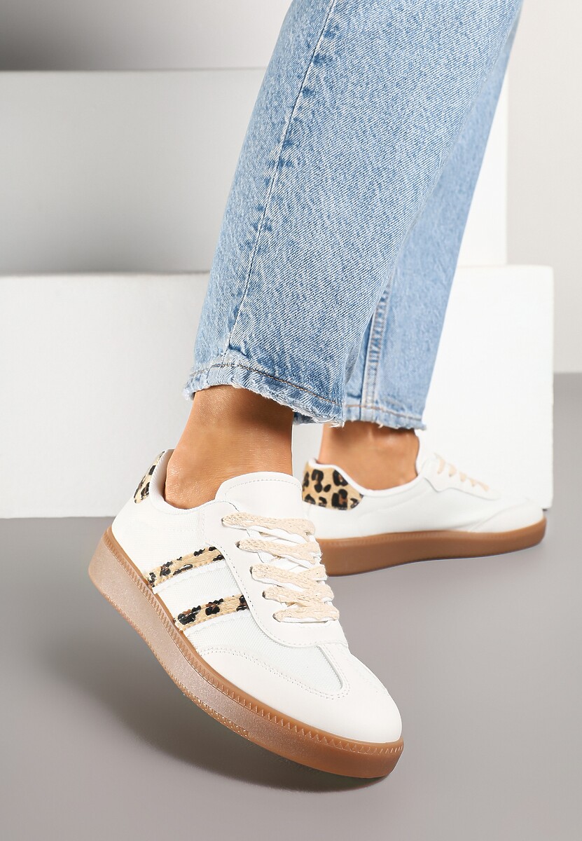 Białe Panterkowe Sneakersy Tenisówki z Przeszyciami Lurivia 1