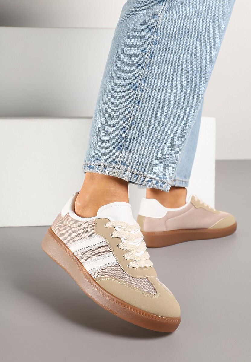 Ciemnobeżowe Sneakersy Tenisówki z Przeszyciami Lurivia 1