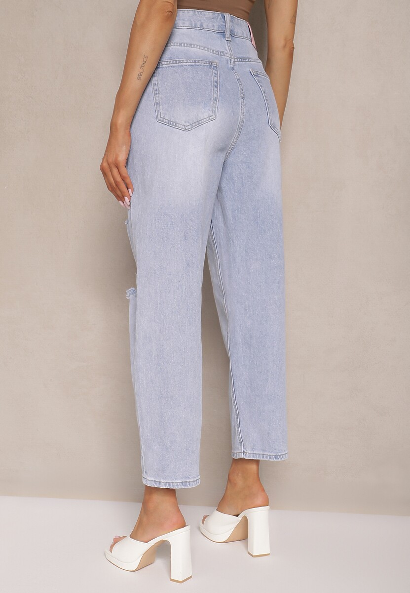 Jasnoniebieskie Jeansy Boyfriend High Waist Zdobione Przetarciami Neniffia 3