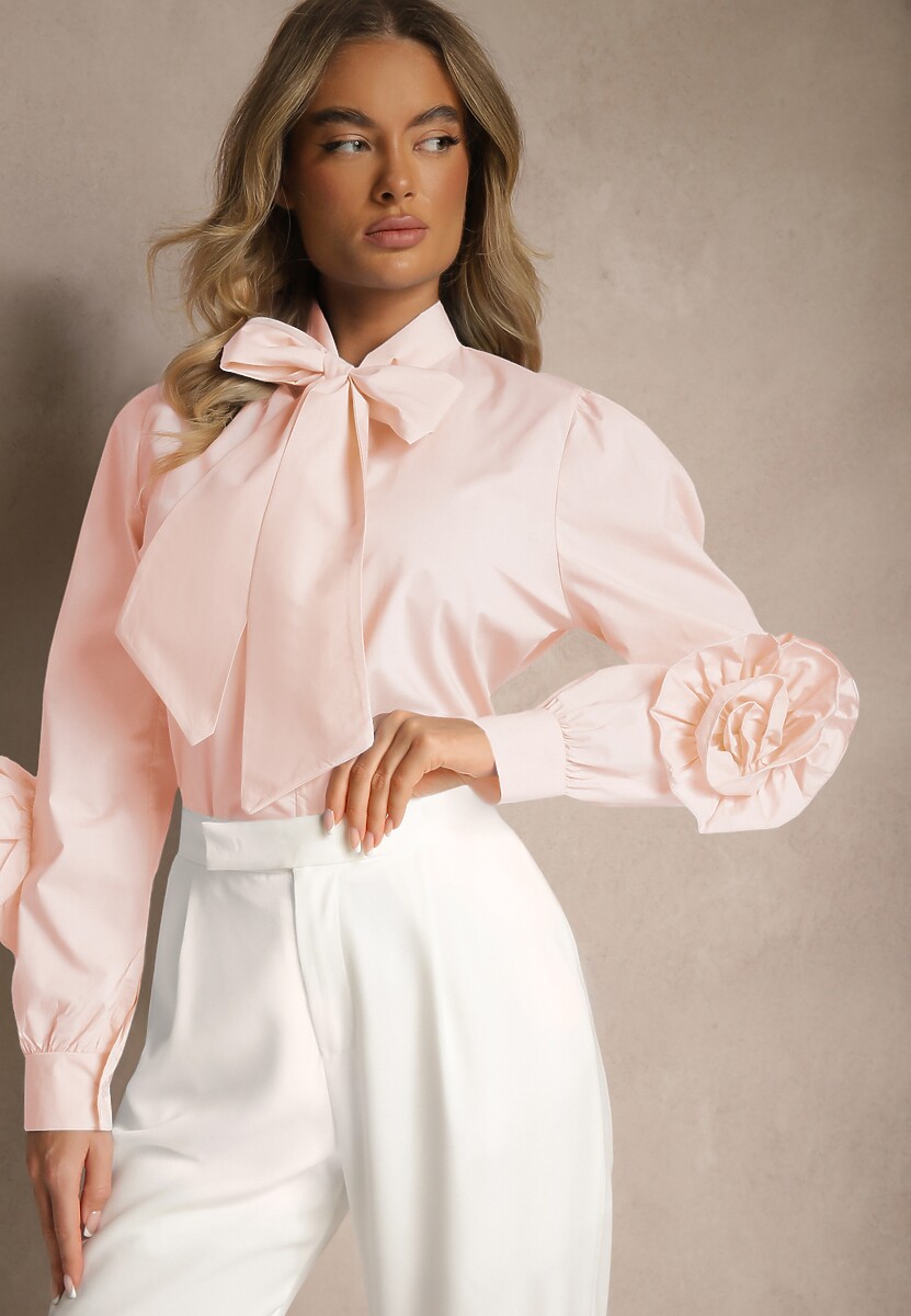 Różowa Koszula z Elegancką Kokardą i Falbanami Zaliressa 1