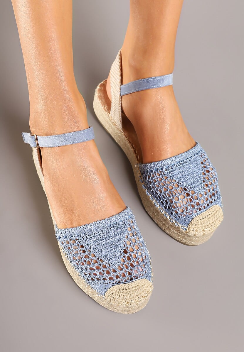 Niebieskie Sandały w Stylu Espadryli z Plecioną Platformą i Cholewką Elisova 3