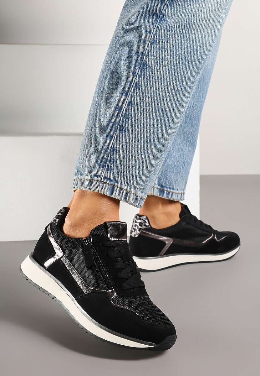 Czarne Sneakersy Ozdobione Suwakiem i Metalicznymi Wstawkami Alua 2
