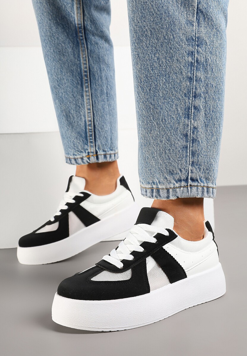 Czarno-Białe Sneakersy Typu Kultowe Tenisówki na Grubej Podeszwie Nanessa 2