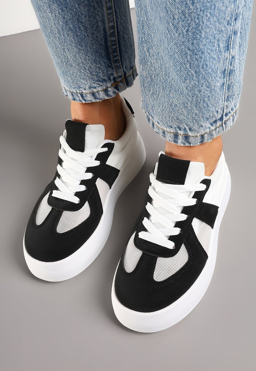 Czarno-Białe Sneakersy Typu Kultowe Tenisówki na Grubej Podeszwie Nanessa 3