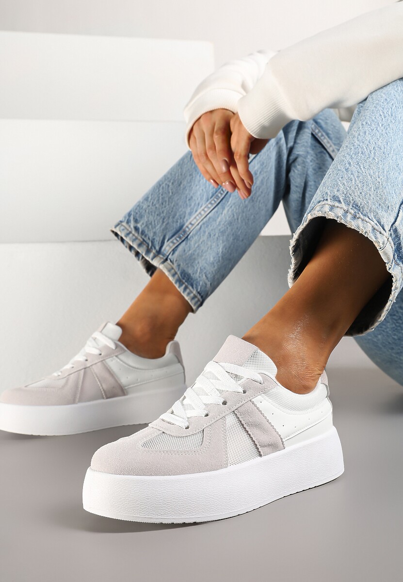 Szaro-Białe Sneakersy Typu Kultowe Tenisówki na Grubej Podeszwie Nanessa 1