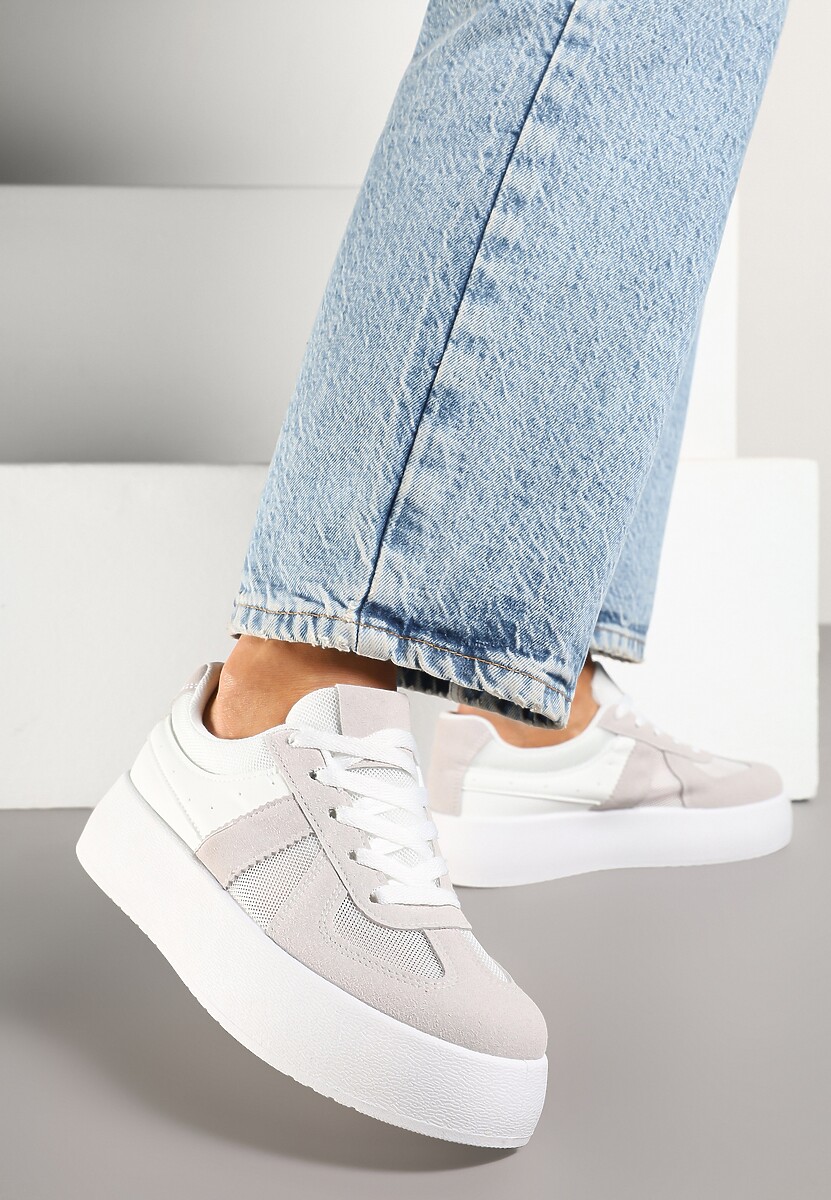 Szaro-Białe Sneakersy Typu Kultowe Tenisówki na Grubej Podeszwie Nanessa 2